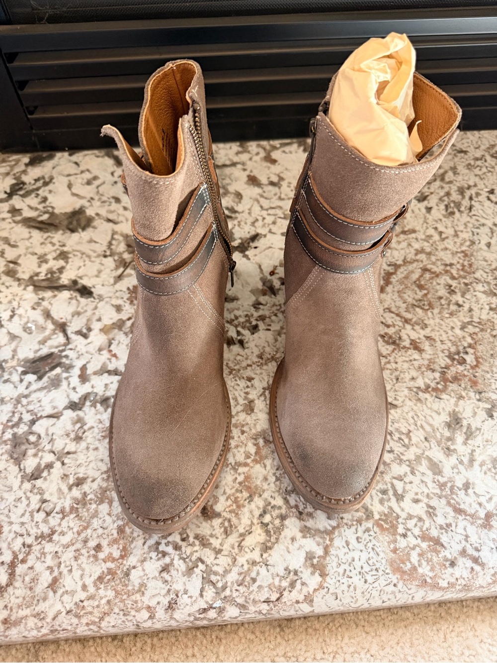 Freebird by Steven Taupe Suede Ankle Boots with Strap Detail